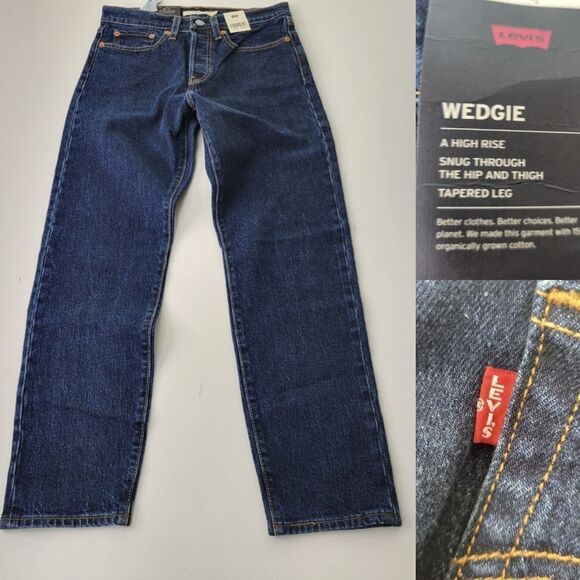 $90 NEW LEVI'S WEDGIE HIGH RISE DARK WASH COTTON JEANS 27 NWT - Picture 1 of 14